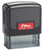 The Printer 853  has a .75 inch x 1.875 inch impression. This is a self-inking stamp with a great quality impression.  It has a built in pad that is reinkable.